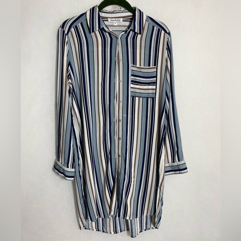 French kiss shirt, dress size, med blue, white stripes, Blue S women shirtdress